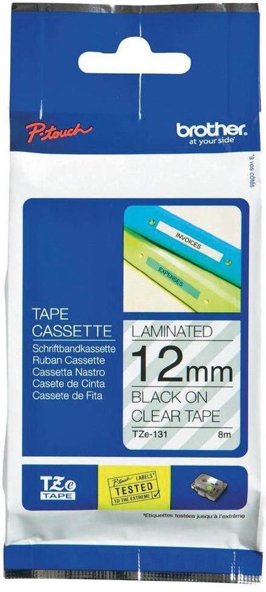 Brother black on clear gloss laminated tape, 12mm
