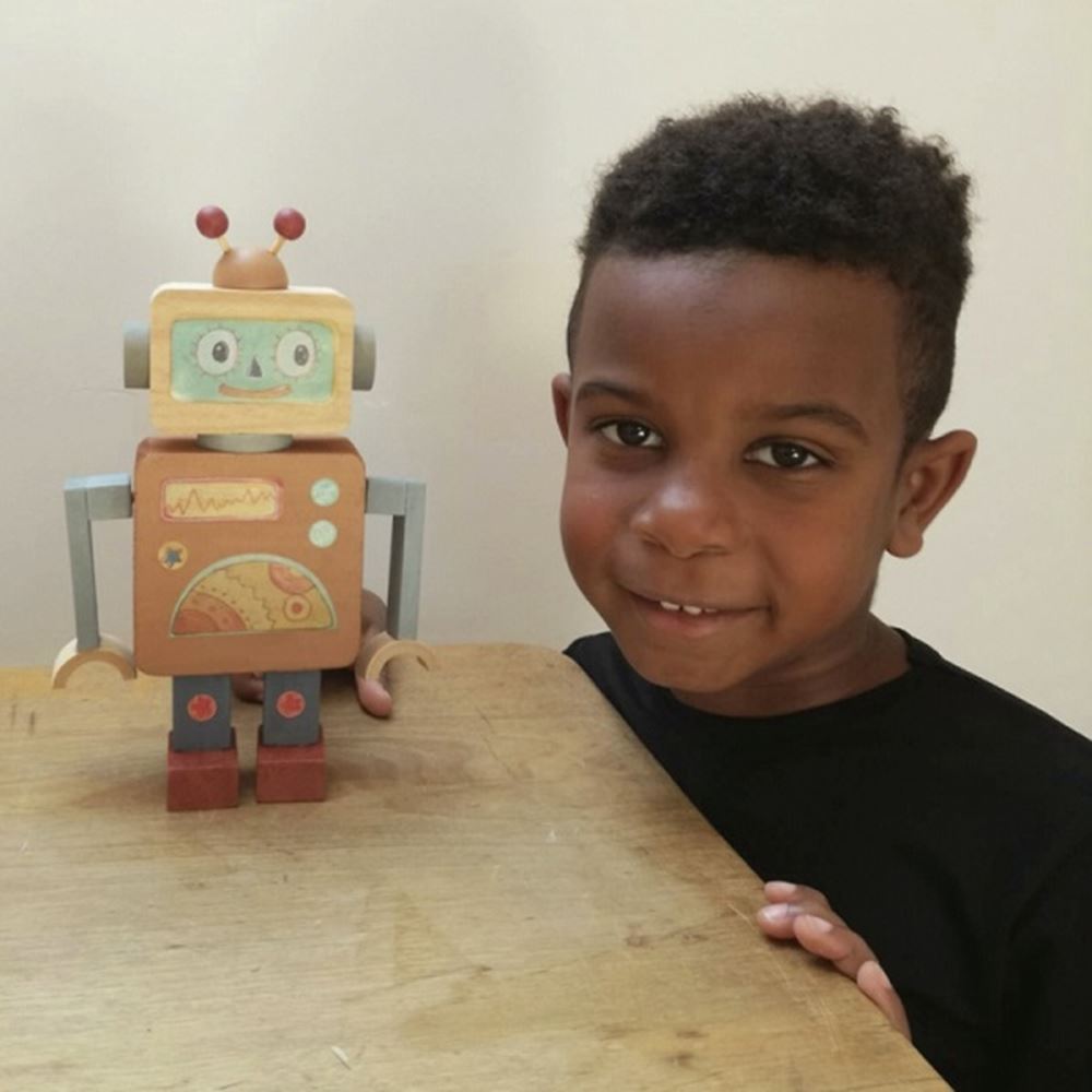 Kit artigianale robot in legno. 20x20x4cm.