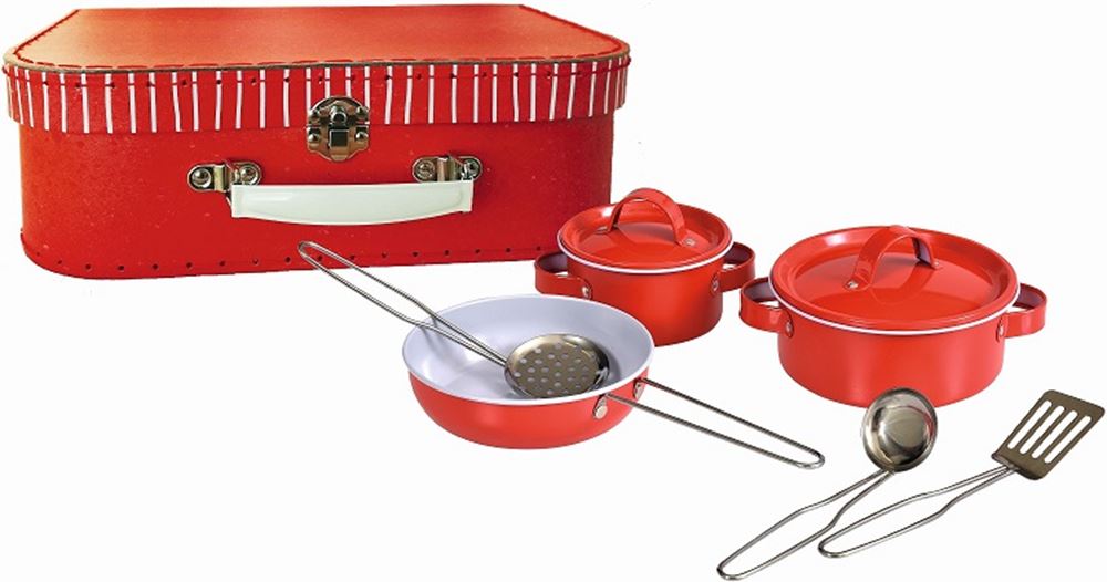 Set padelle in valigia rossa da 9 pezzi. 29x20x