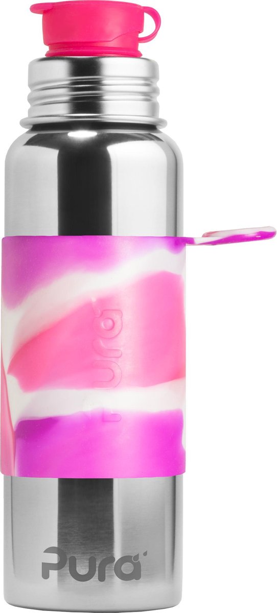 Pura sports bottle 850 ml - drinking bottle - water bottle - plastic-free - does not rust - dishwasher safe - including sports sleeve and sports cap - top is interchangeable - versatile - pink swirl