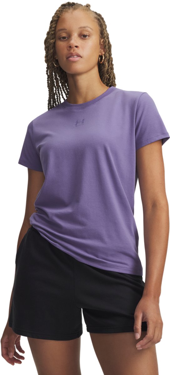 Under armour ua rival core ss-ppl dames sportshirt - paars luxe - paars luxe