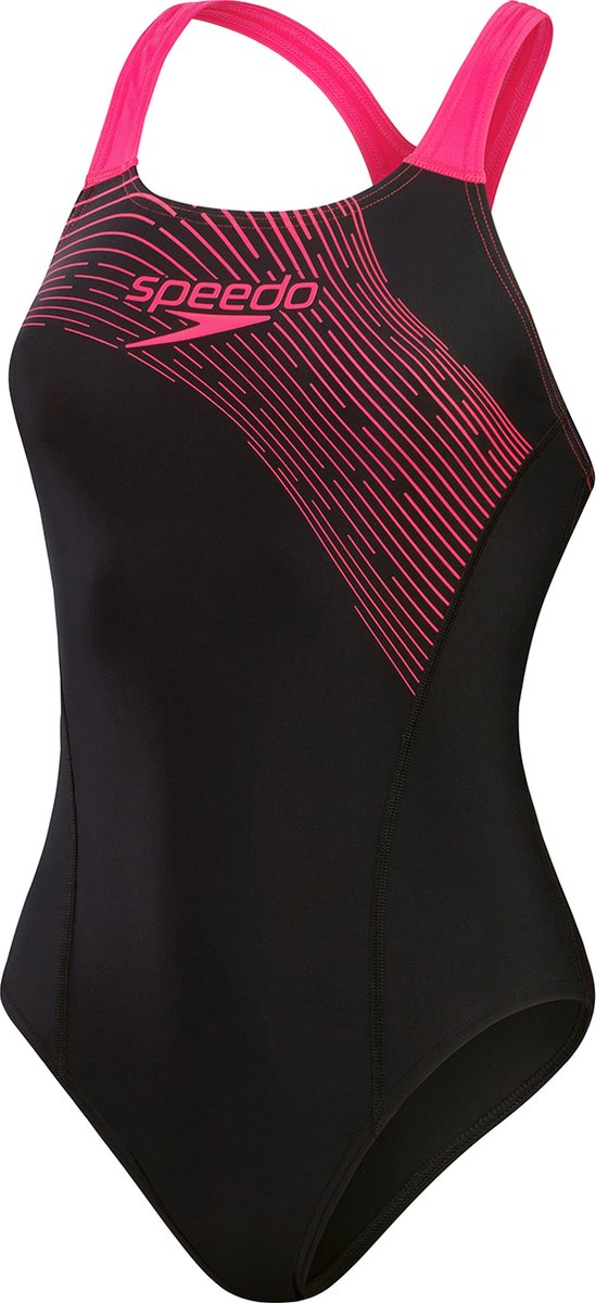 Speedo medley logo 1 piece dames sportbadpak - zwart roze