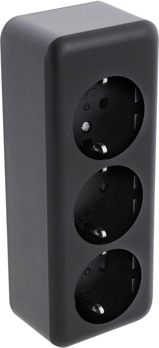 Enchufe Q-link | construcción | 3 veces | con tierra protectora | alargado | negro - 00.945.55