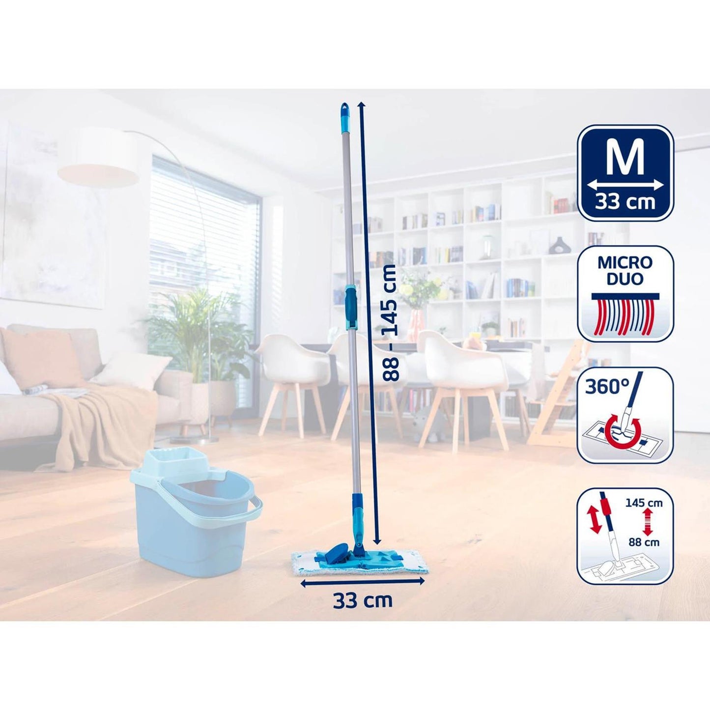 LEIFHEIT LEIFHEIT 55512 PowerClean M 33cm Limpieza de piso con acero telescopio 88-145 cm