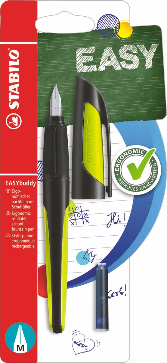 Stabilo easybuddy - pluma estilográfica ergonómica - lima negra - punta estándar m para diestros