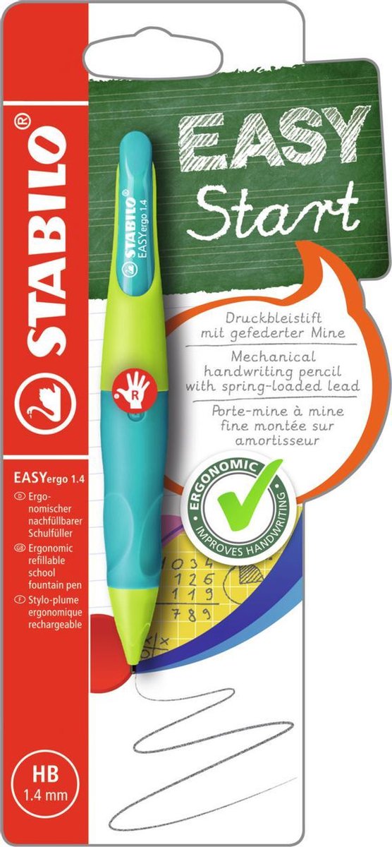 Stabilo easyergo 1.4 - portamine ergonomico - destrorso - ricaricabile - lime acquamarina - mina sottile 1,4 mm