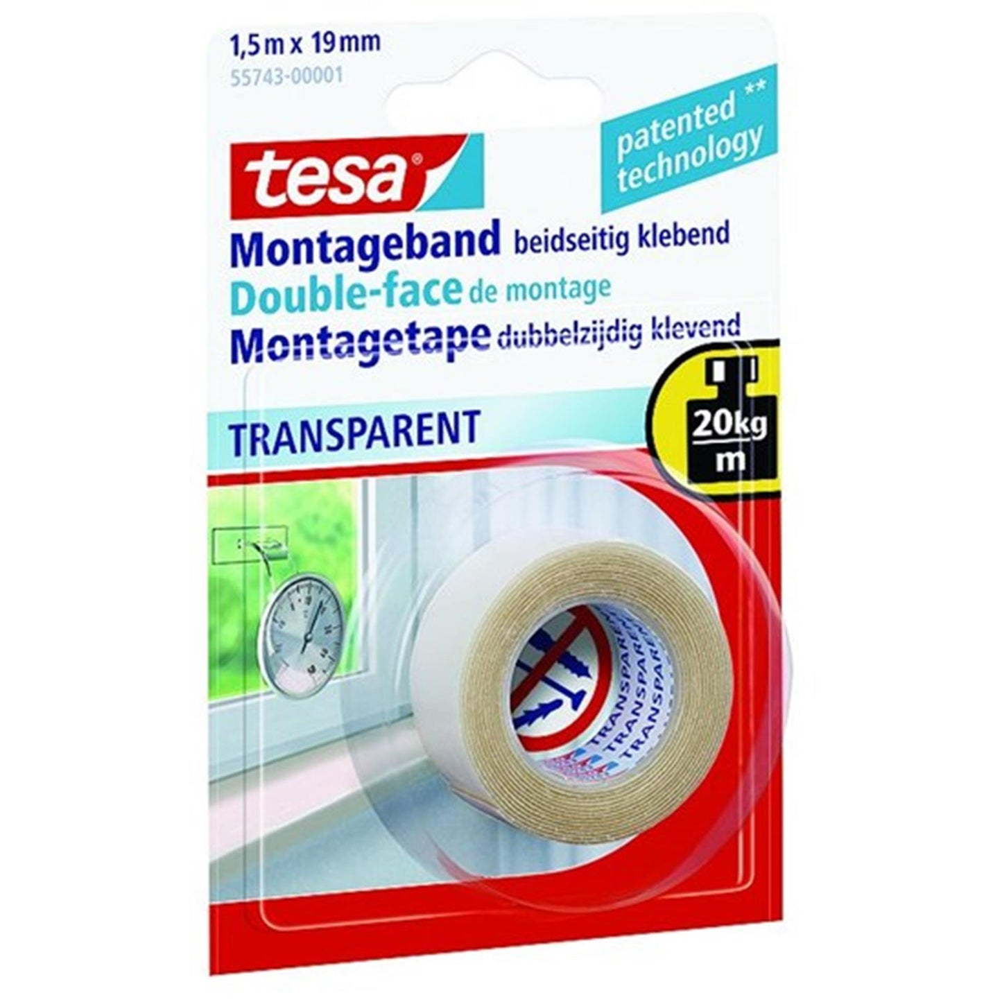 Cinta de montaje Tesa transparente 1,5 m