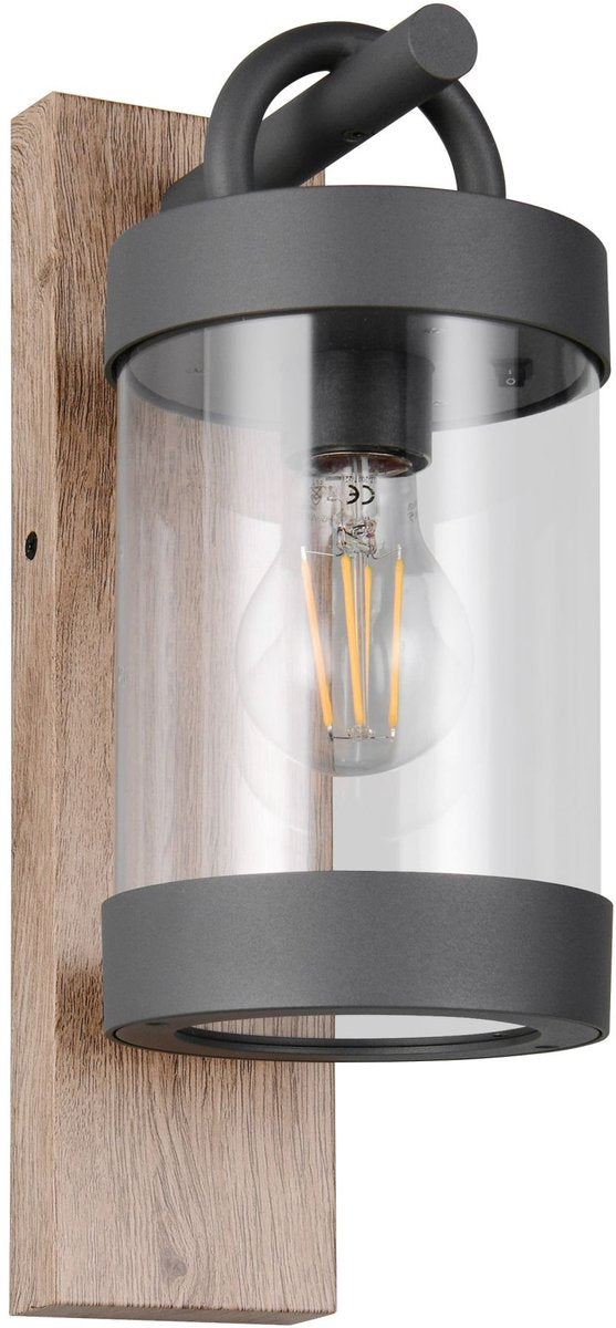 Trio sambesi - lámpara de pared - elemento de madera - excl. 1x e27 4 w - sensor crepuscular - montaje en pared - iluminación exterior - ip44