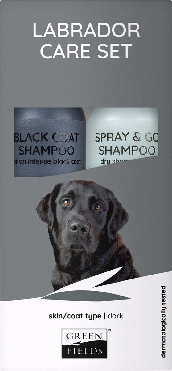 Set per la cura del pelo Greenfields per Labrador: shampoo per pelo nero e shampoo spray Go Dry da 250 ml