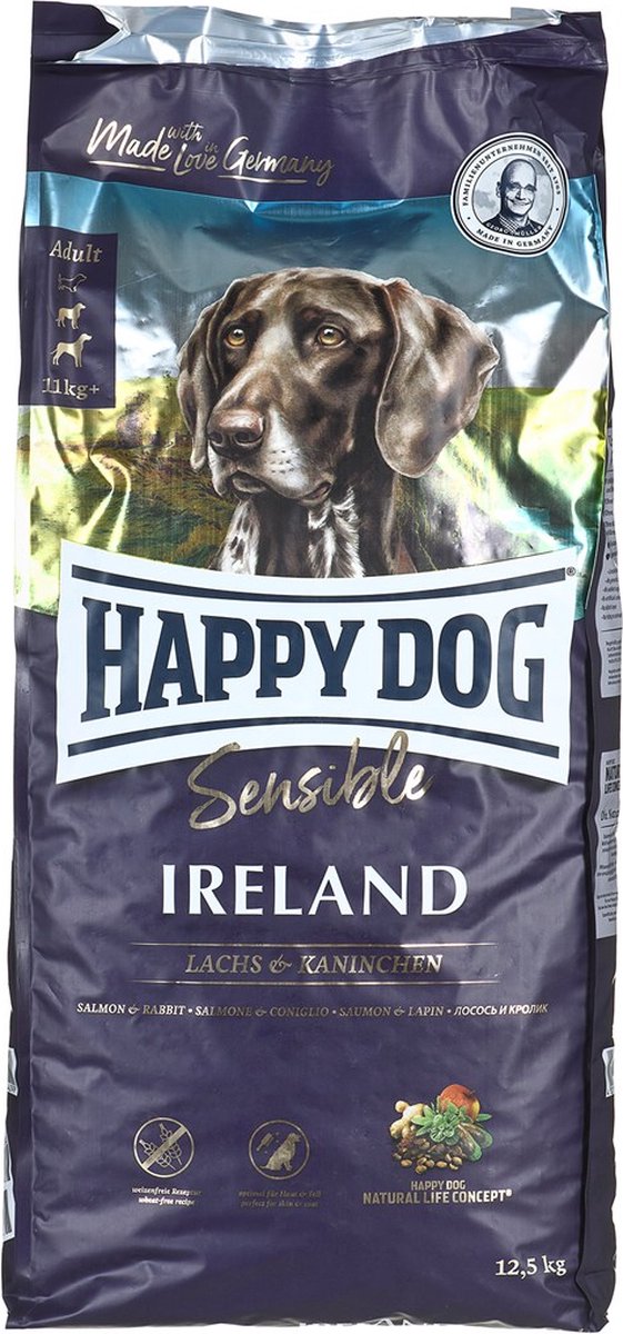 Foraggio per cani Happy Supreme Sensible - Coniglio Salmone adulto Irlanda 12,5 kg