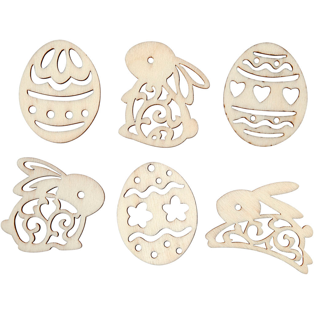 Creativ Company figuras de madera, Pascua, h: 40 mm, espesor 3 mm, 24 piezas 1 caja