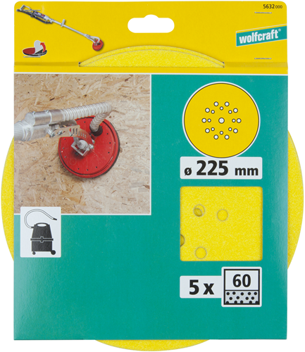 Dischi abrasivi adesivi Wolfcraft | corindone | k60 | ø225mm | 5 pezzi - 5632000