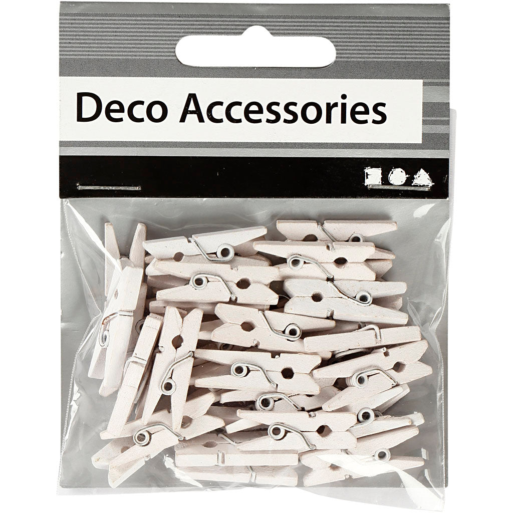 Mini mollette Creativ Company, L: 25 mm, L: 3 mm, bianco, 36 pezzi 1 scatola