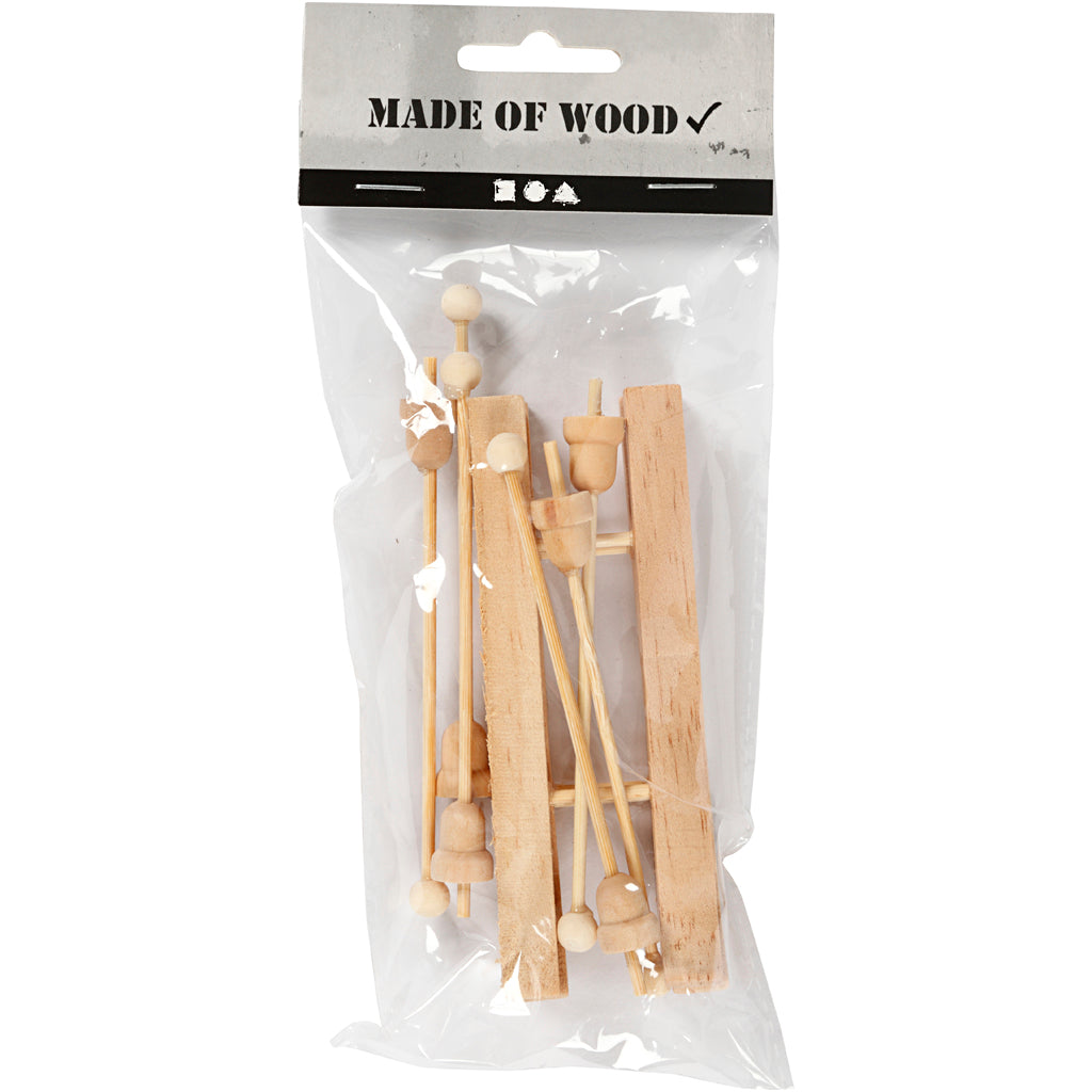 Creativ Company Wooden Mini Ski con palos, 3 pares