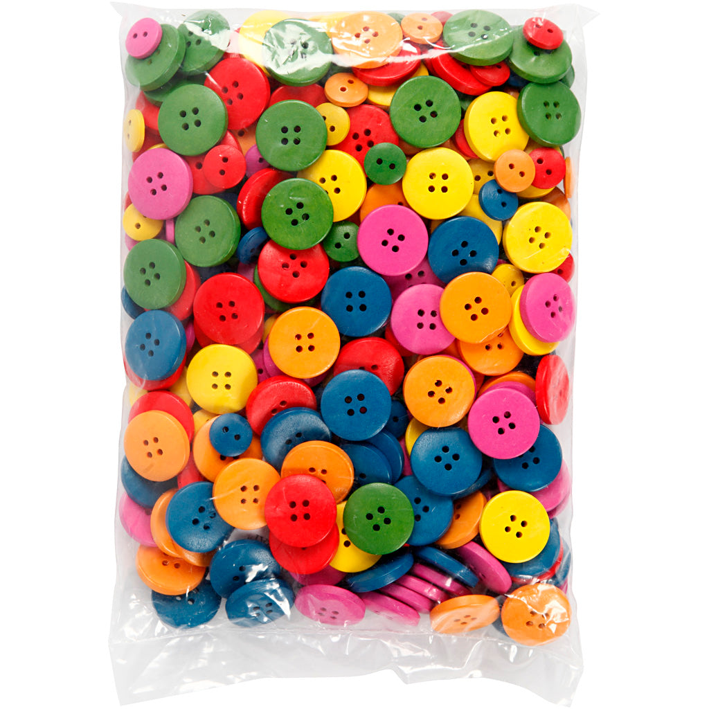 Botones de madera Creativ company, d 12-20 mm, 2-4 agujeros, varios colores, 360 piezas 1 caja