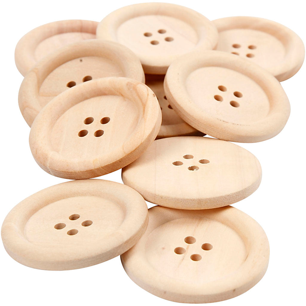 Botones de madera Creativ company, d 35 mm, medida de agujero 2 mm, 4 agujeros, 10 piezas 1 caja