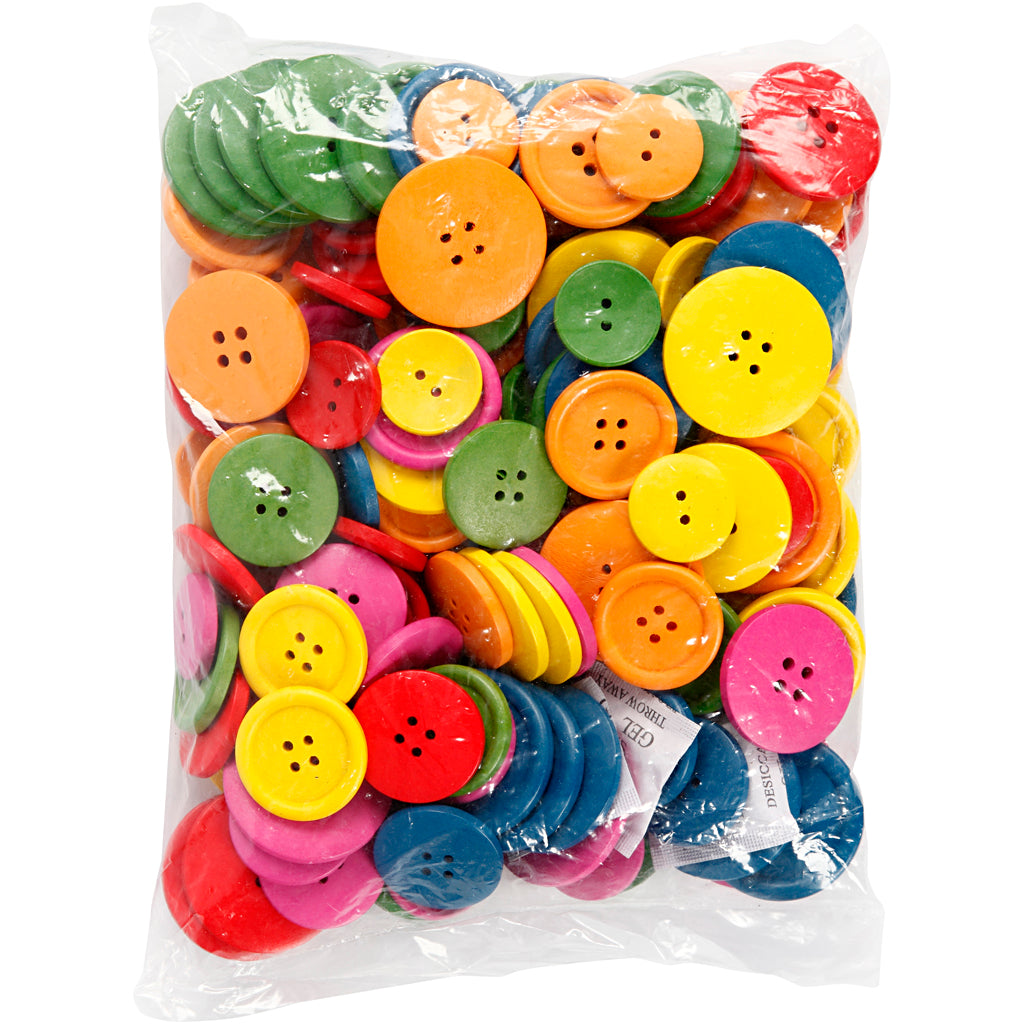 Botones de madera Creativ company, d 25-40 mm, 2-4 agujeros, varios colores, 144 piezas 1 caja