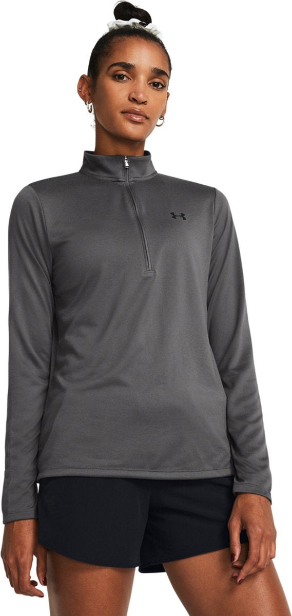 Under armour tech 1 2 zip- solid-gry dames sporttrui - castlerock - zwart