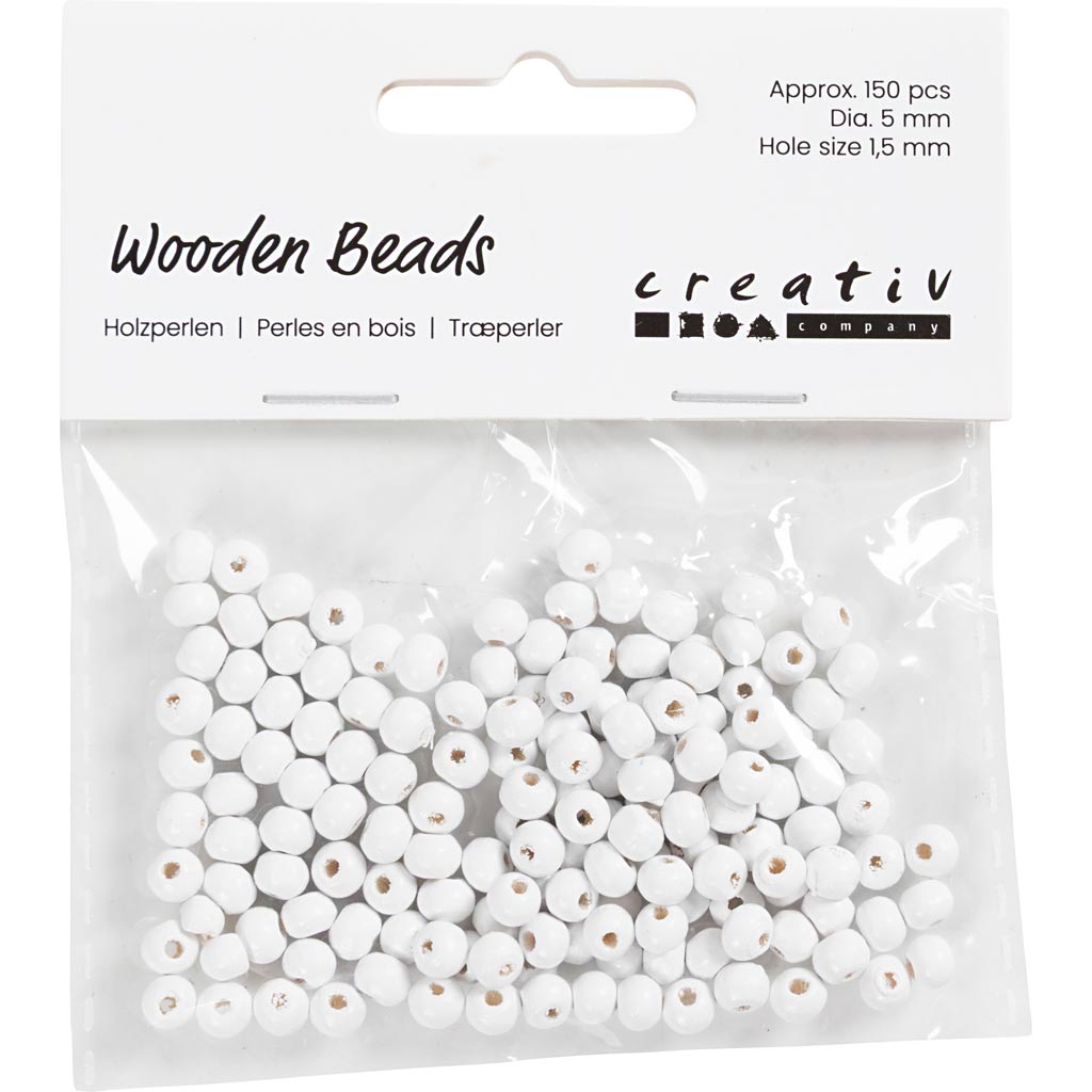 Creative Company Wooden Beads White, 150st.