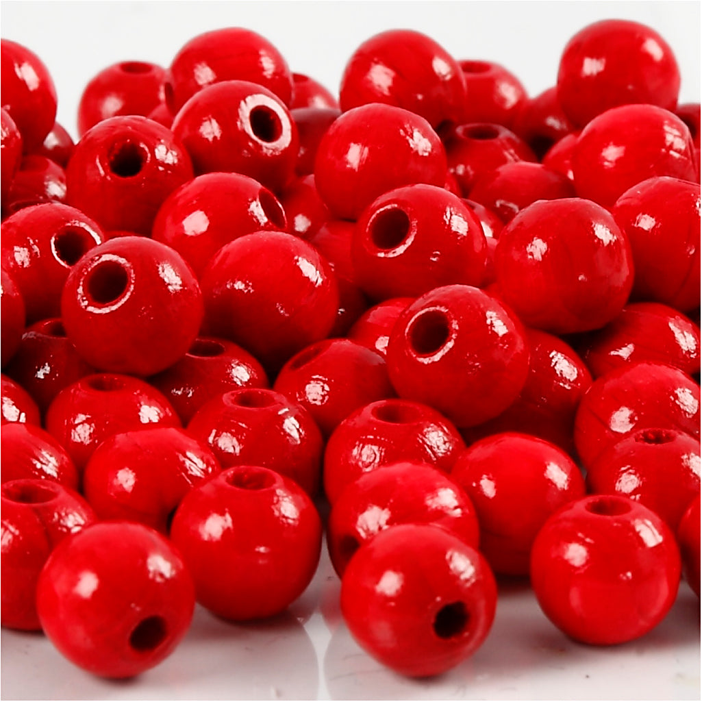 Cuentas de madera Creativ Company, dia 8 mm, medida del agujero 2 mm, aprox. 80 piezas, rojo, 15 g 1 caja