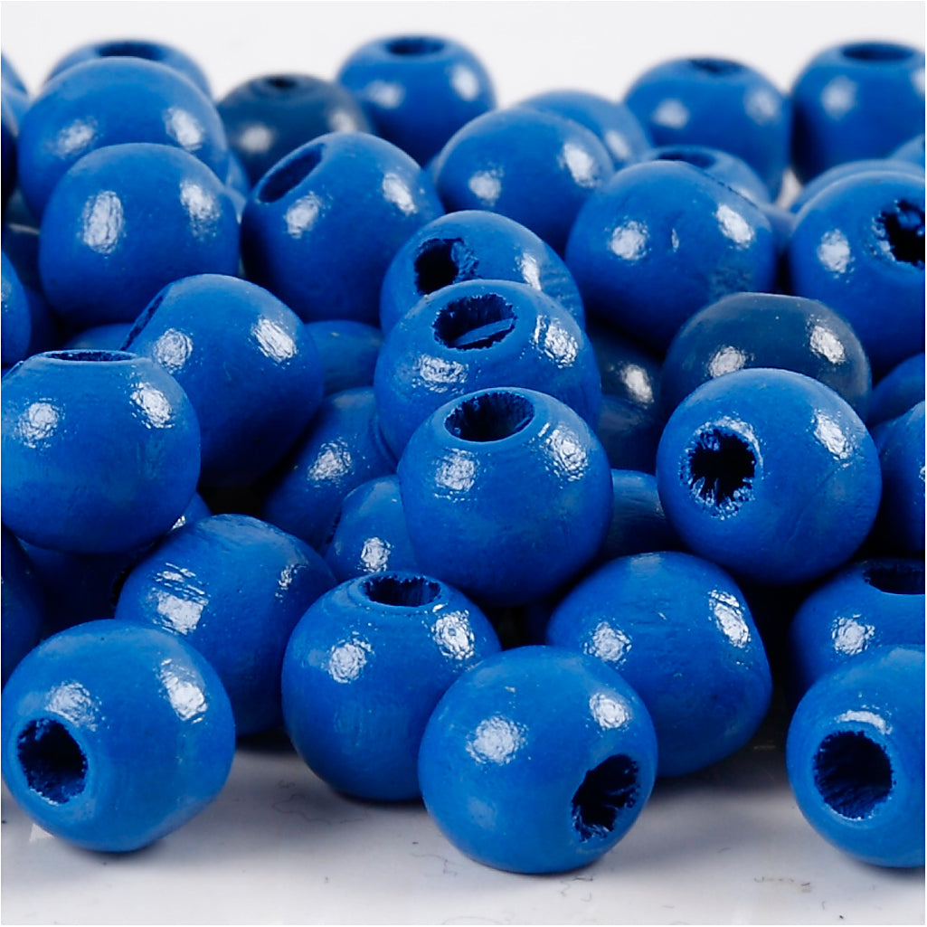 Cuentas de madera Creativ Company, dia 10 mm, medida del agujero 3 mm, aprox. 70 piezas, azul, 20 g 1 caja