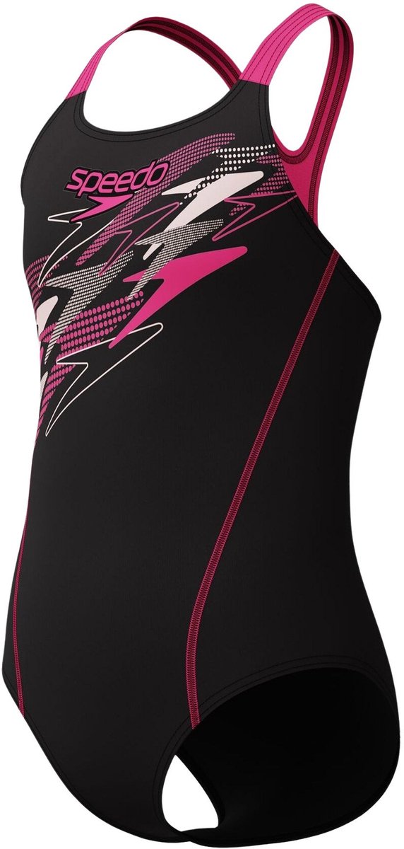 Speedo medley logo medalist meisjes sportbadpak - zwart roze