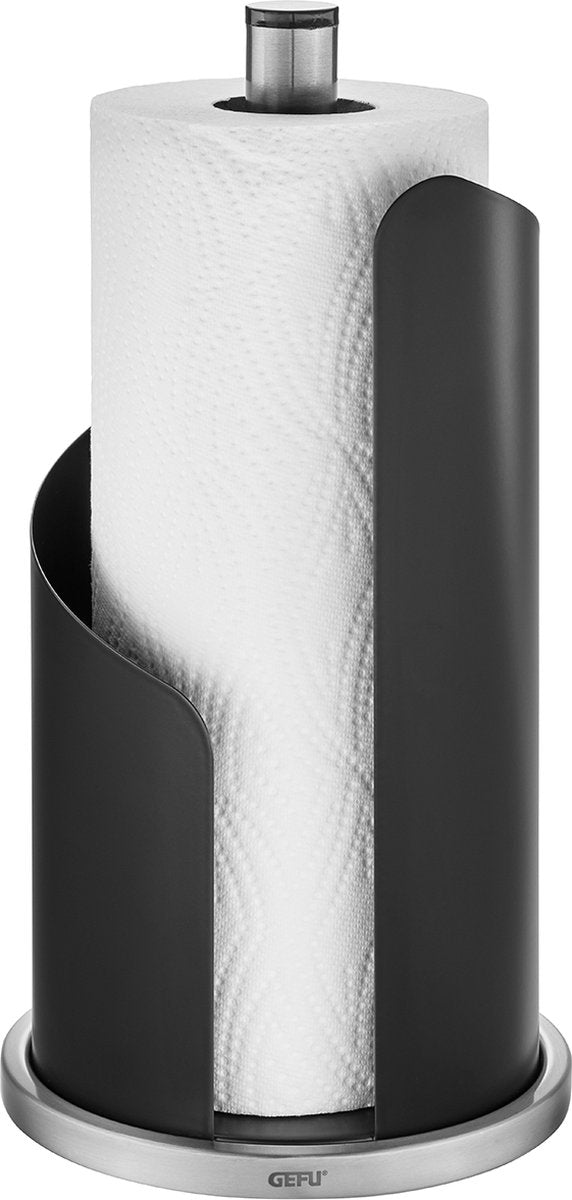 Portarrollos de cocina Gefu Curve 30 cm – negro mate – acero inoxidable – se puede arrancar con una mano