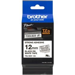 Extra klevende tape brother tzes231 12mmx8m zwart wit