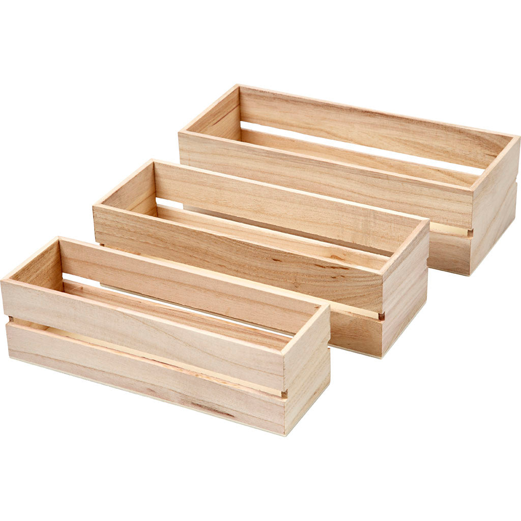Creativ company caja de frutas, al: 6,5+7+7,5 cm, l: 22+23,5+25 cm, ancho: 7+8,5+10 cm, 3 piezas 1 juego