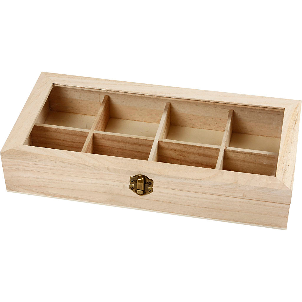Creativ company caja de madera con tapa de cristal, dimensiones 32x16x6 cm, tamaño del agujero 7x7 cm, 1 pieza