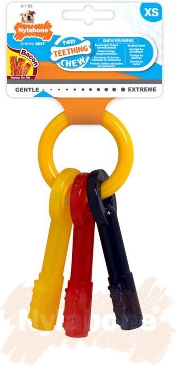 Hueso masticable Flexi nylabone - juguete masticable para cachorros - llaves con sabor a tocino - extrapequeño