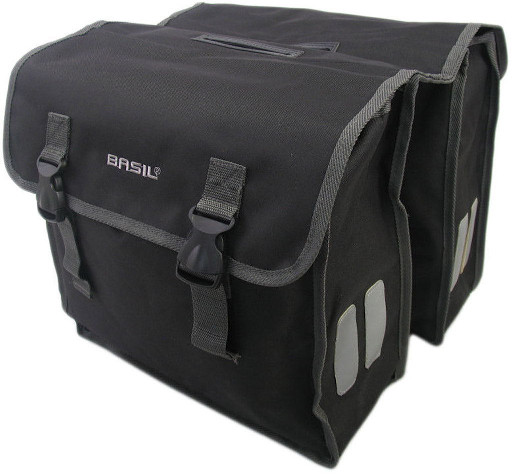 Boba de bicicleta doble Basil Mara XL - 35L - Repelente de agua - Reflexionando - Negro