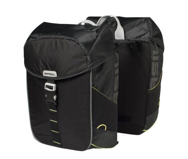 Miles de albahaca doble bolsa - bolsa de bicicleta doble impermeable, unisex, deportivo, zwart -limoen