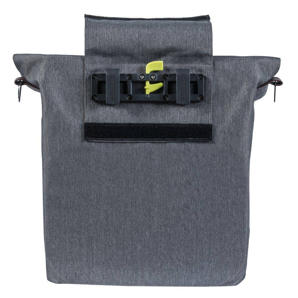 Basil City Shopper - Fietshopper, mischia grigia, 14-16L, leder vegano, piegatura di mantenimento dell'acqua, riflesso