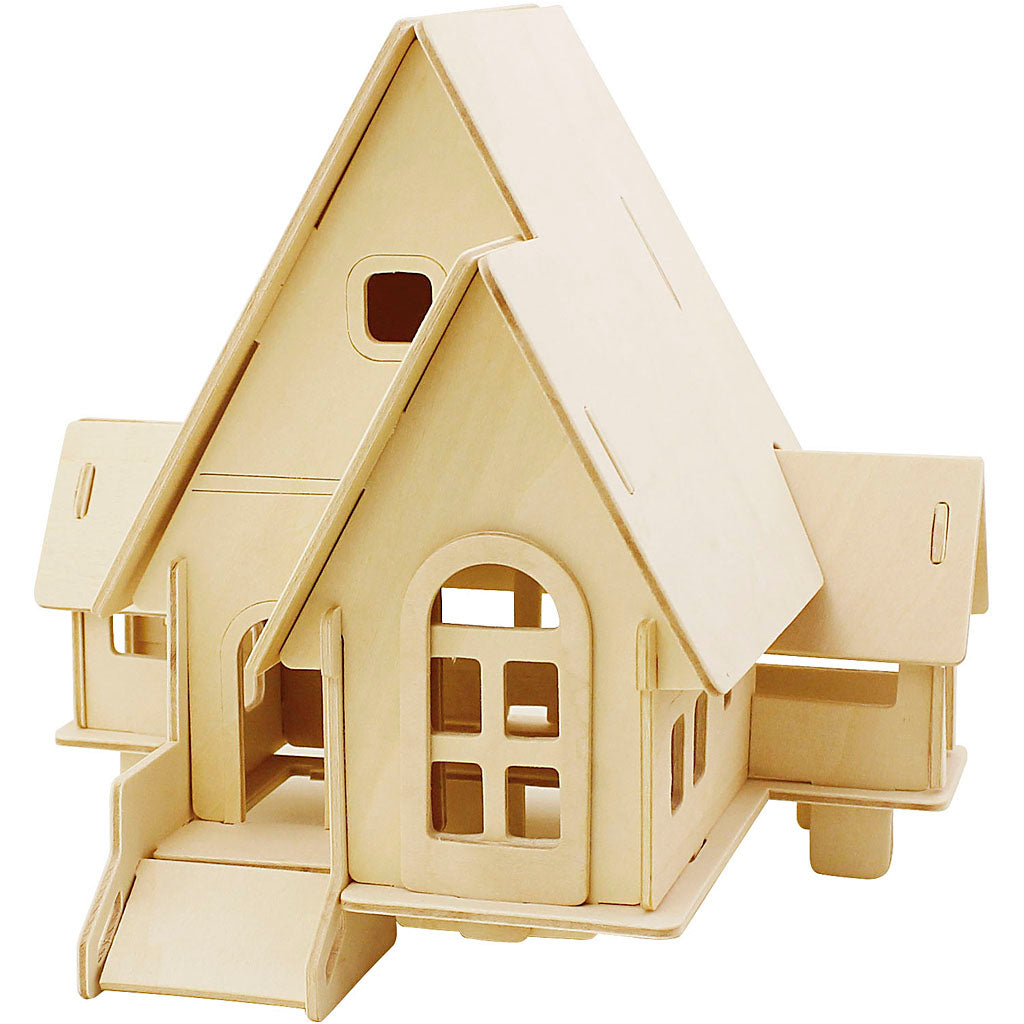 Creativ company Juego de construcción de madera 3D, casa con terraza, dimensiones 22,5x17,5x20,5, 1 pieza