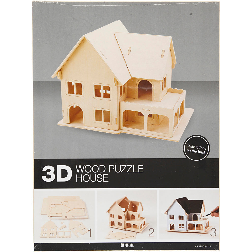 Creativ company Set costruzioni 3D in legno, casa con veranda, dimensioni 22,5x16x17,5, 1 pezzo