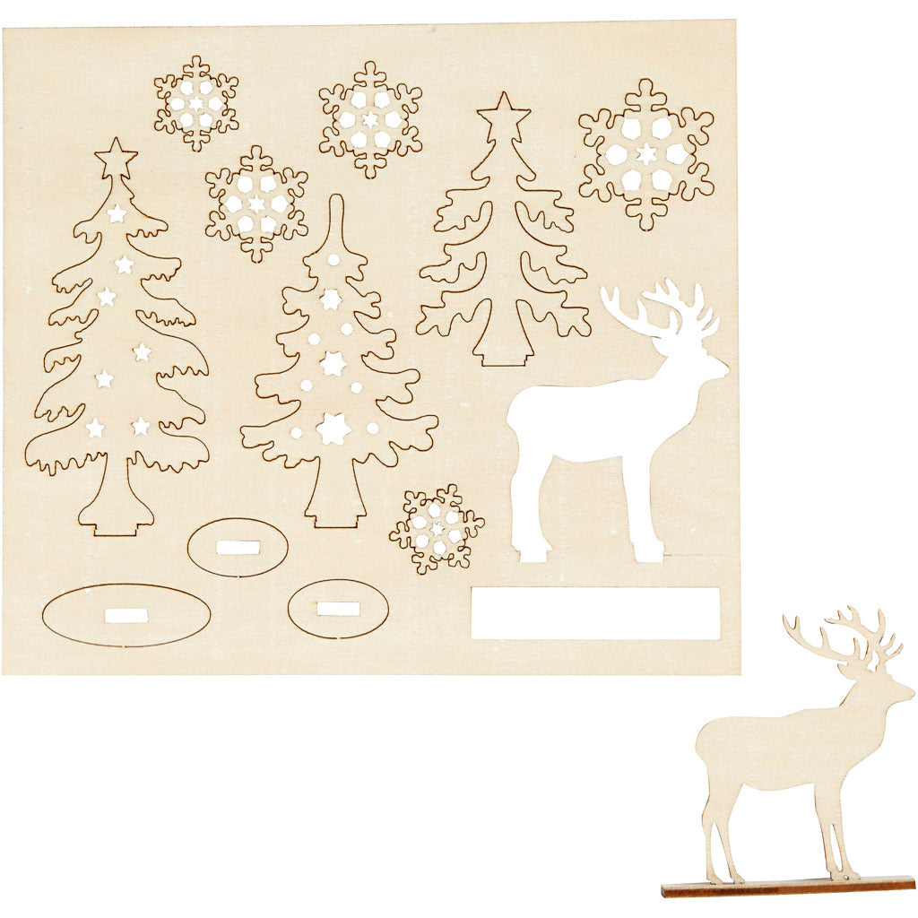 Figure in legno fai da te della Creativ Company, foresta con cervi, l: 15,5 cm, l: 17 cm, spess. 3 mm, 1 scatola