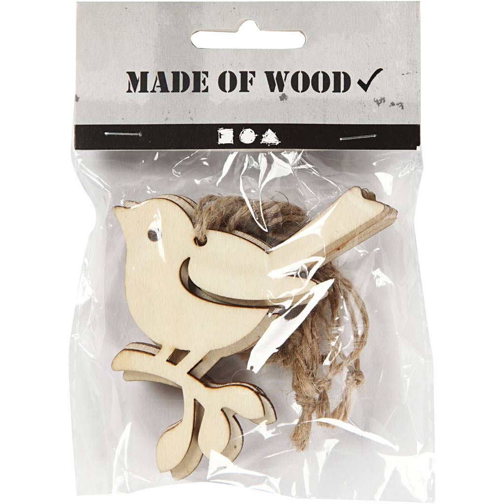 Creativ company houten hanger vogel, set van 5