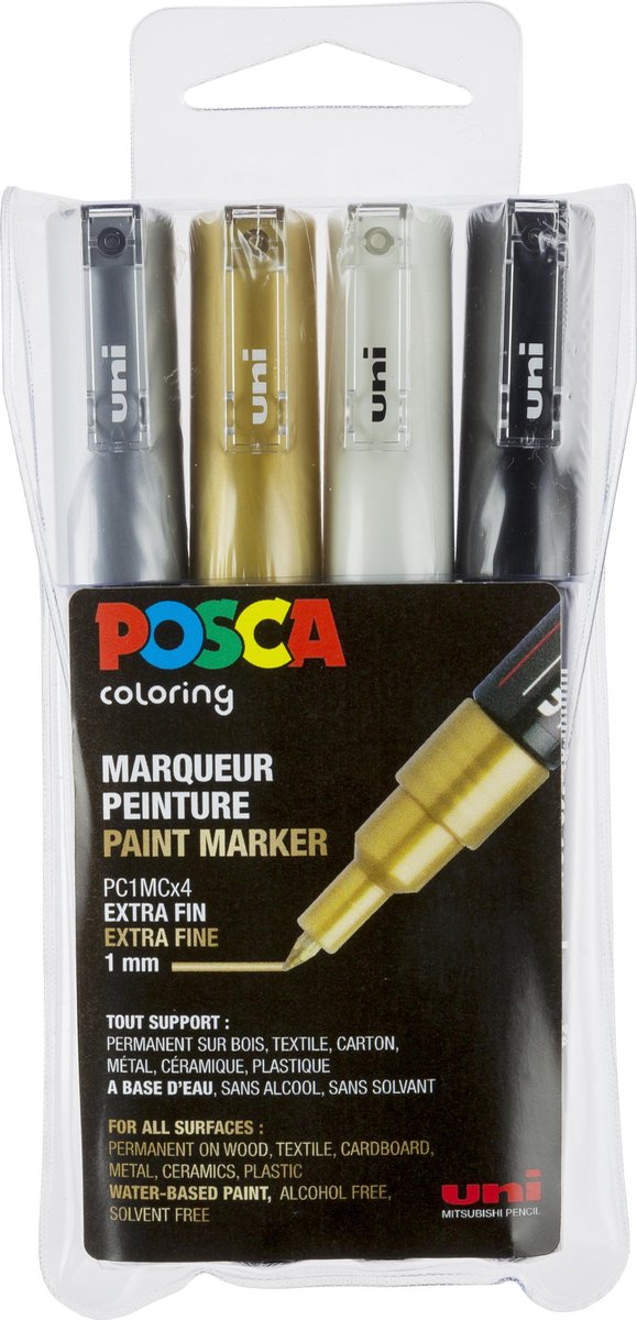 Set pennarelli Posca 1mc bianco nero oro argento