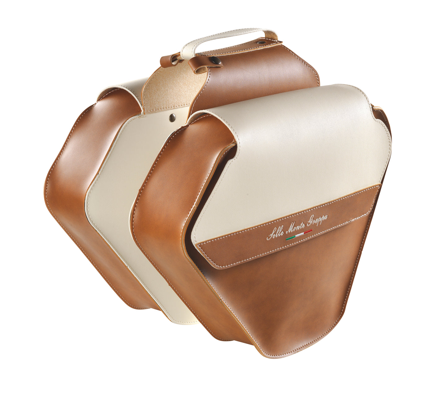 Monte Grappa Borsa doppia bicicletta Moda pelle cognac crema
