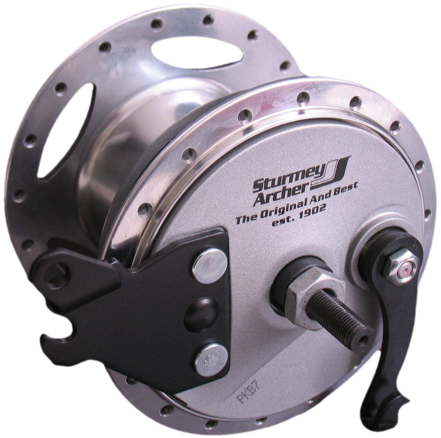 Gear Hub 3 Velocidad Sturmey Archer XL -RD3 Cuble de freno de batería de 90 mm - 36 hoyos - Plata