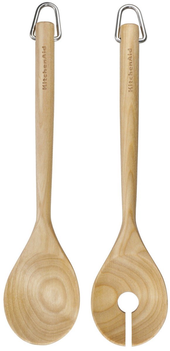 Posate da insalata Kitchenaid, posate da insalata, set da 2 pezzi, 30 cm, legno di betulla, marrone -