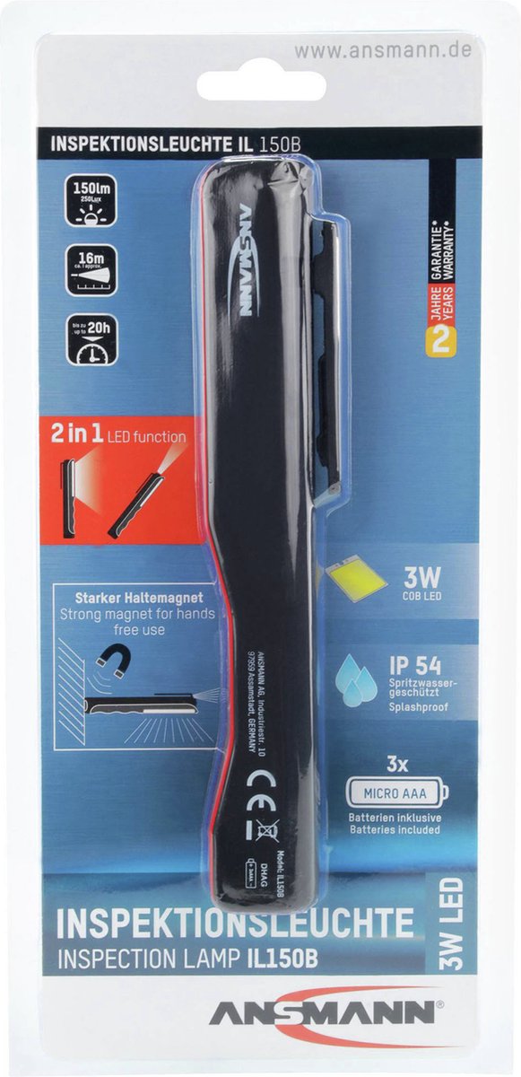Ansmann 1600-0211 il150b penna tascabile a batteria LED 185 mm rosso, nero