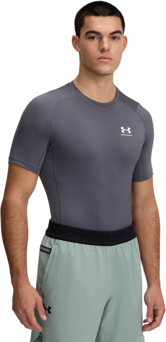 Under armour ua hg armour comp ss-gry heren sportshirt - castlerock - wit