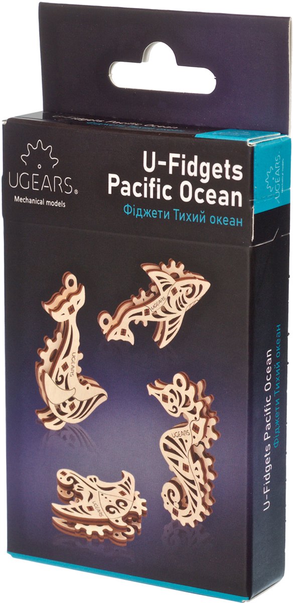 Ugears 3d modelbouw - u-fidget - pacific ocean - mechanisch bouwpakket hout - educatief speelgoed