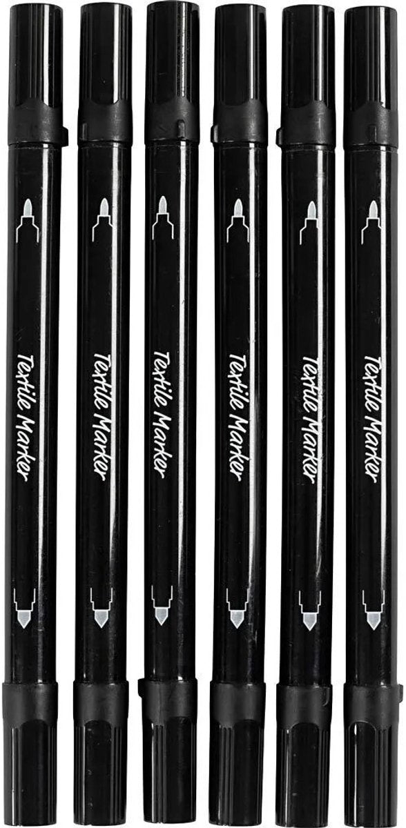 Pennarelli per tessuti Creativ Company, larghezza tratto 2,3 + 3,6 mm, neri, 6 pezzi 1 scatola