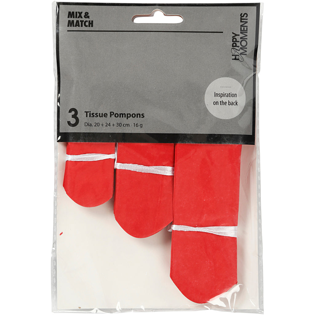 Pompon di carta Creative Company, d 20+24+30 cm, 16 g, rosso, 3 pezzi 1 scatola