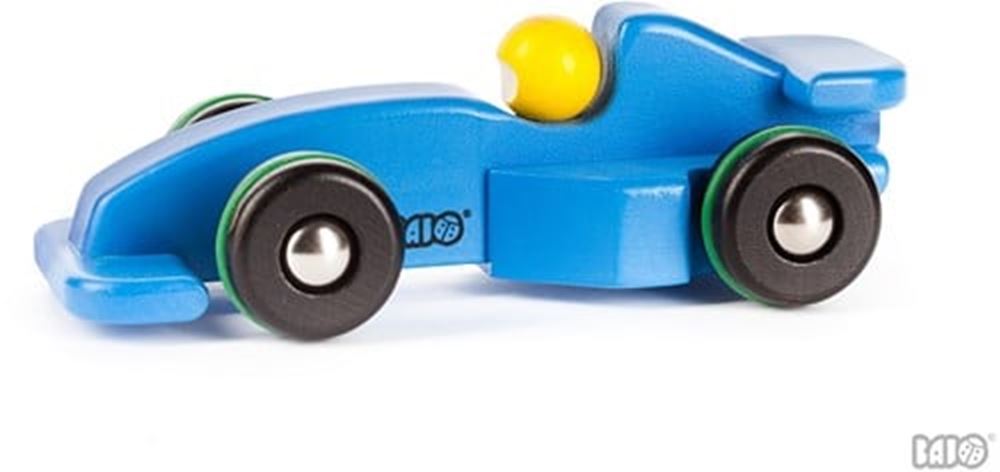 Bajo coche de carreras de madera color azul. 1+