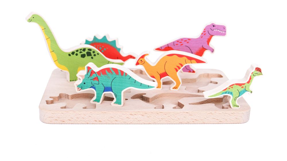 Bajo clasificador de dinosaurios en madera.