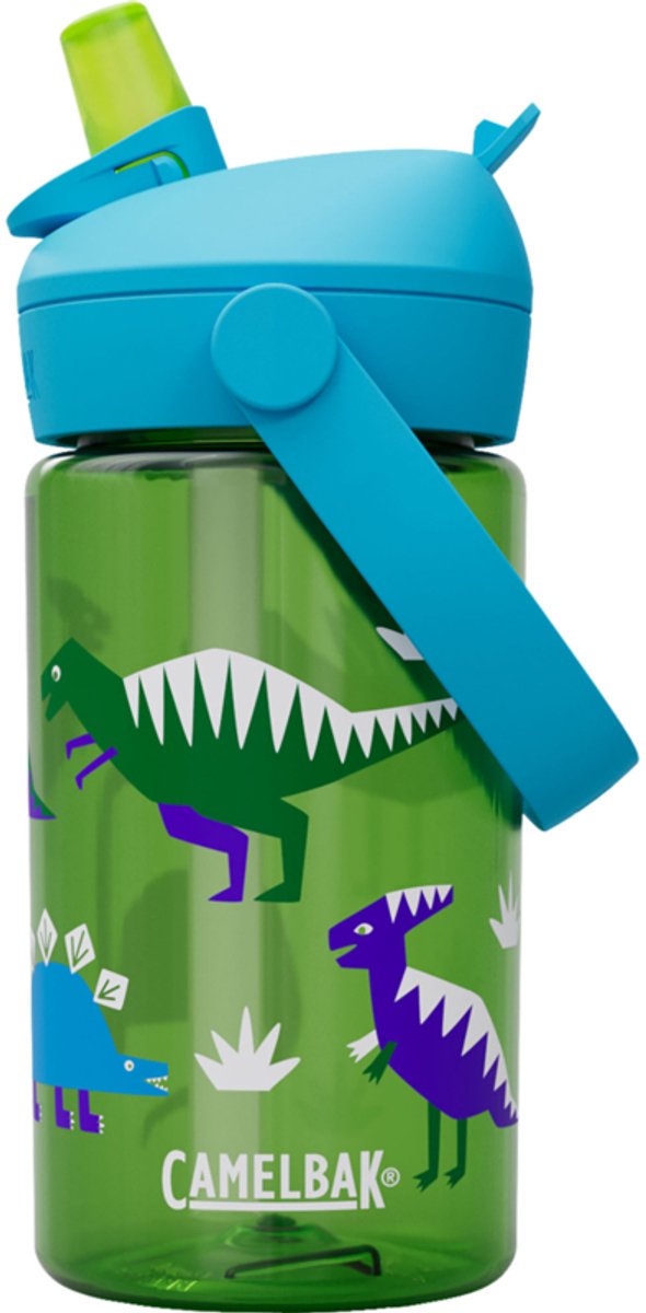 Camelbak thrive flip straw drinkfles kids - 400 ml - met rietje - waterfles - groen (hip dinos)